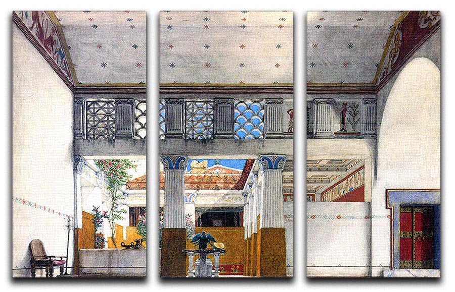 Three-panel canvas art depicting the Establishment of Caius Martius house by Alma Tadema, showcasing intricate details and vibrant colors.